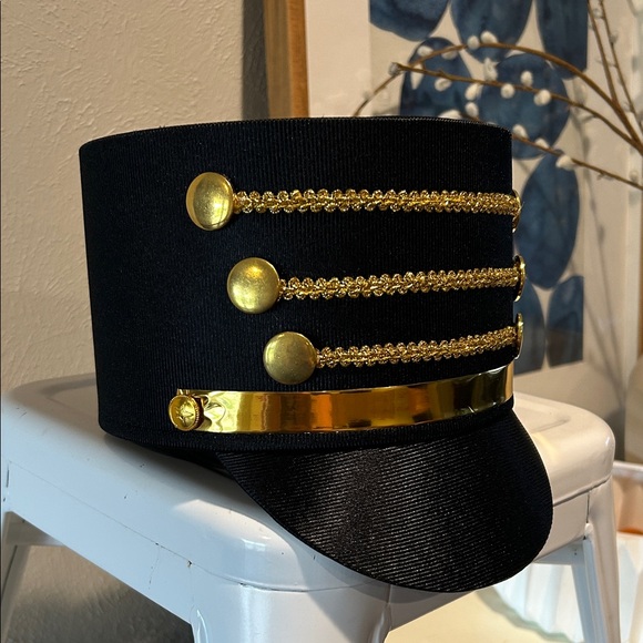 Adult Black with Gold Trim Military Style Hat, One-Size - Picture 3 of 3